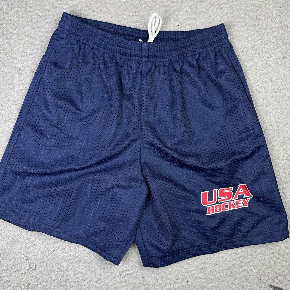 Vintage‎ USA Hockey Shorts Red White Blue Mesh Size Small